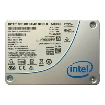 SSDPE7KX500G701 Intel DC P4501 500GB Triple-Level Cell PCI Express 3.1 x4 NVMe U.2 2.5-Inch Solid State Drive