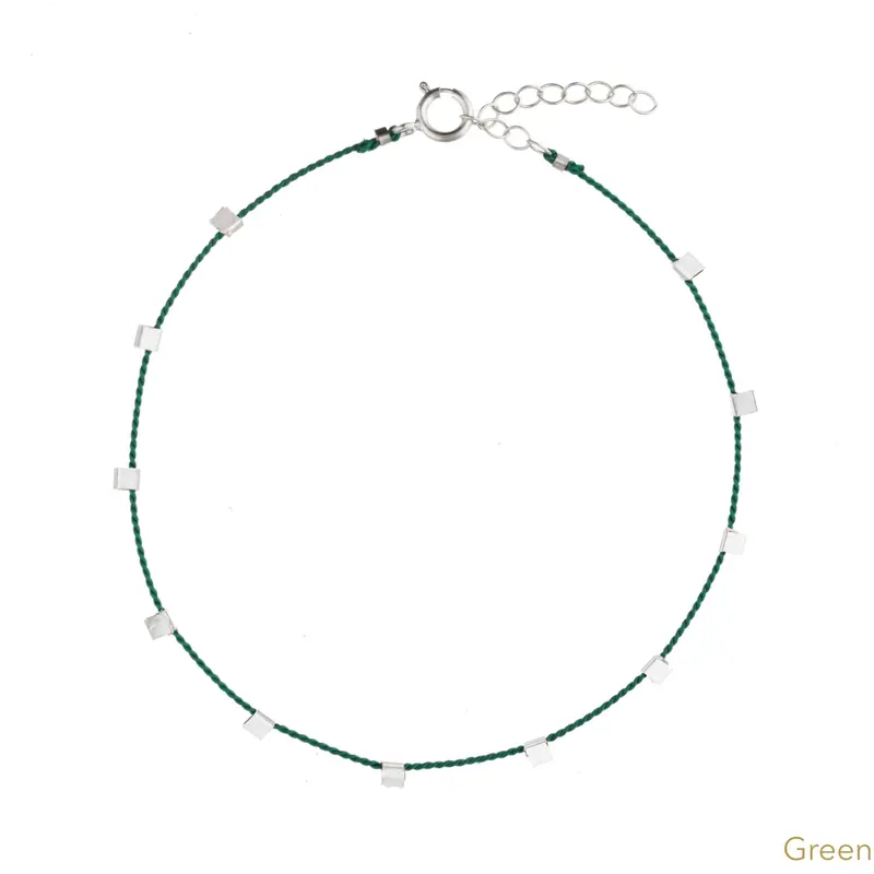 Hilo Anklet | Metal Color: Silver | Color: Green