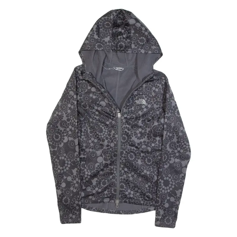 THE NORTH FACE Fleece Lined Outdoor Womens Track Jacket Black Hooded Floral S