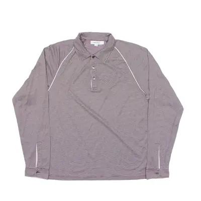 CALVIN KLEIN Polo Shirt Maroon Striped Long Sleeve Mens L