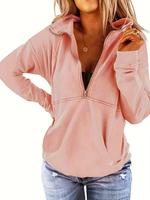 Women's Plain Half Zip Drop Shoulder Sweatshirt, Casual Long Sleeve Collared Sweatshirt for Fall & Winter, Women's Clothing ...