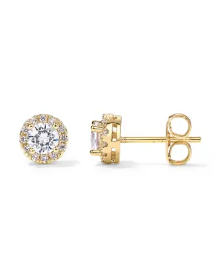 PAVOI 14K Gold Plated Sterling Silver Post Brilliant Faux Diamond Halo Earrings for Women - Premium Cubic Zirconia Stud Earri...