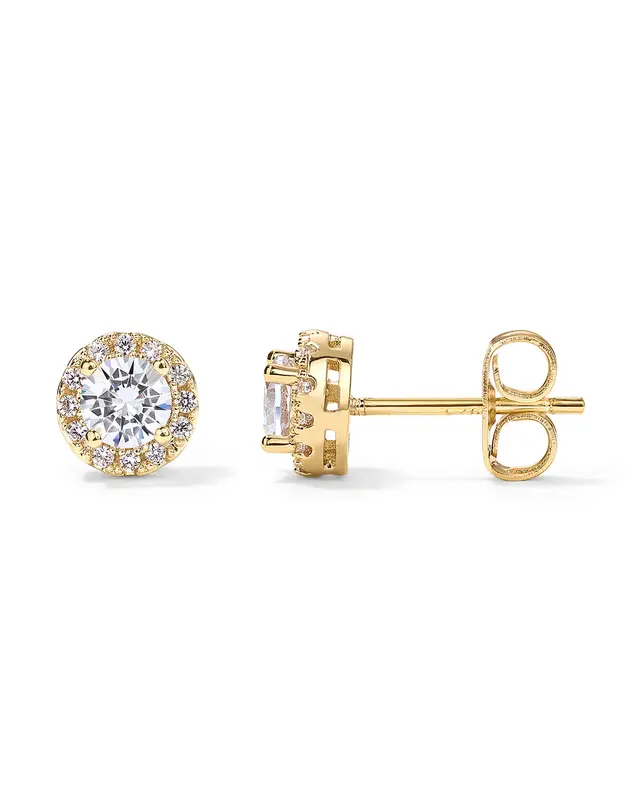 PAVOI 14K Gold Plated Sterling Silver Post Brilliant Faux Diamond Halo Earrings for Women - Premium Cubic Zirconia Stud Earri...