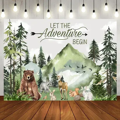 Safari Animals Mountain Forest Baby Shower Backdrop - Aperturee