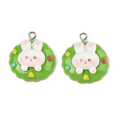 Christmas Theme Rabbit Opaque Resin Pendants