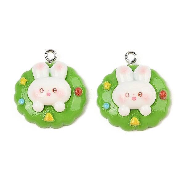 Christmas Theme Rabbit Opaque Resin Pendants