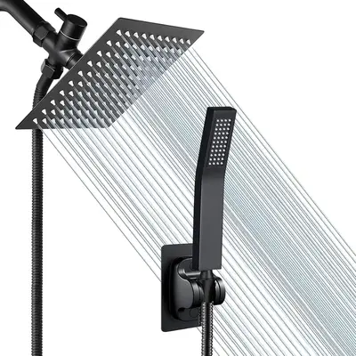 BORNERWHITE 8'' Rainfall Stainless Steel Shower Head / 2 Settings Handheld Shower Combo with Shower Holder and 78'' Explosion...