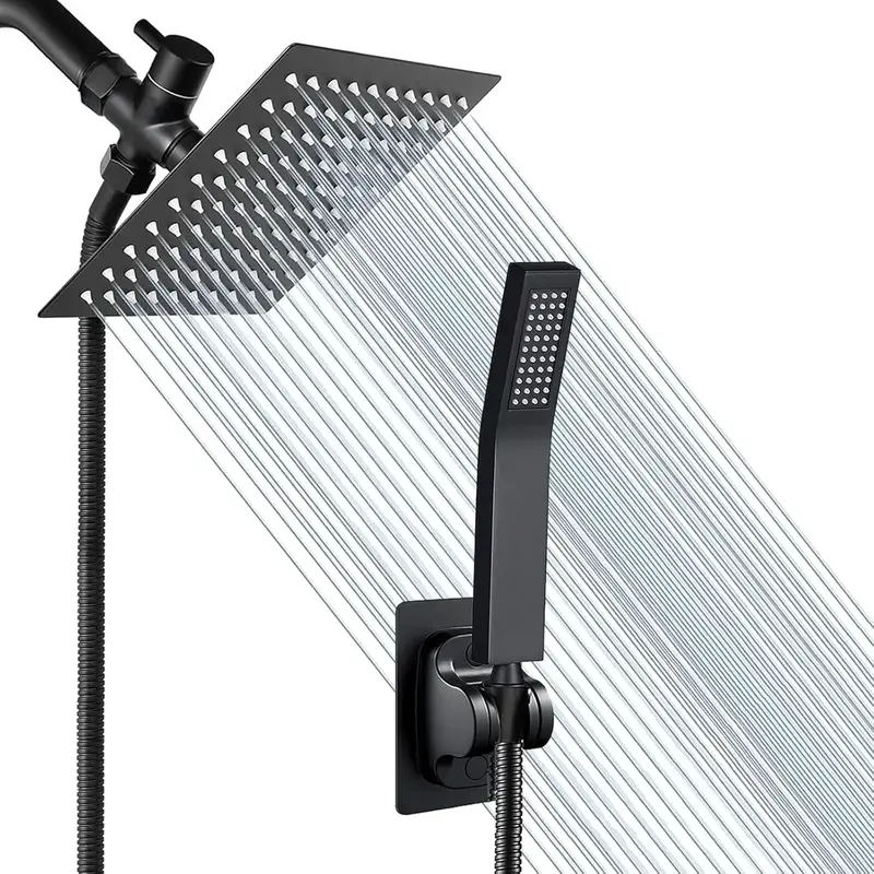 BORNERWHITE 8'' Rainfall Stainless Steel Shower Head / 2 Settings Handheld Shower Combo with Shower Holder and 78'' Explosion...