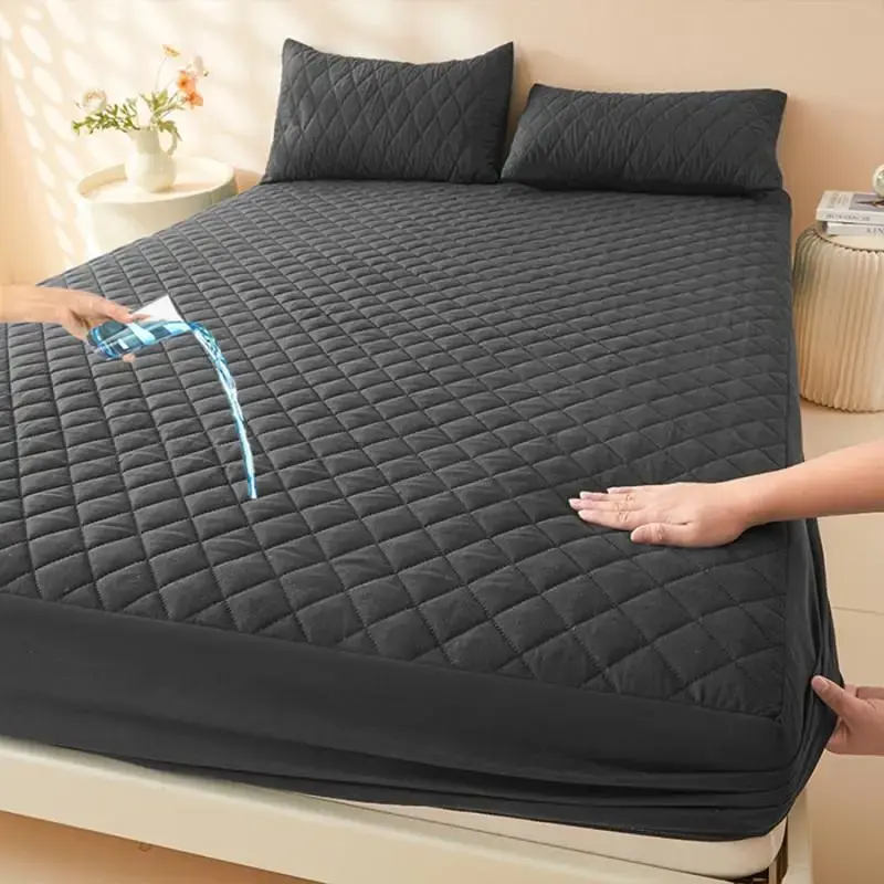 Solid Color Geometric Pattern Waterproof Fitted Sheet without Pillowcase, 1 Count Soft Comfortable Mattress Topper, Mattress ...