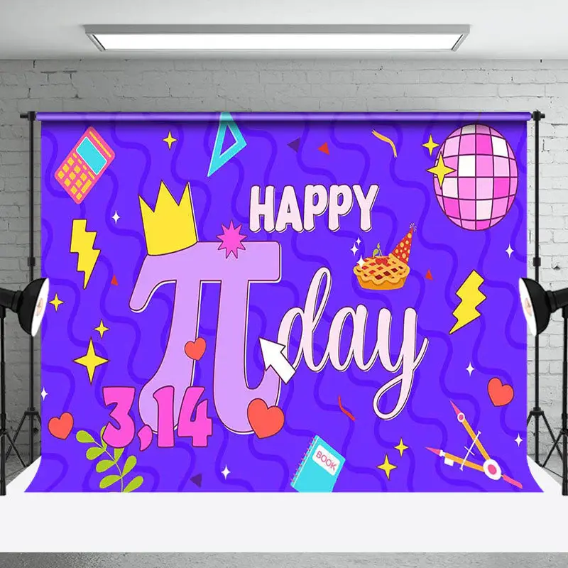 Disco Ball Purple Blue Lines Happy Pi Day Backdrop - Aperturee