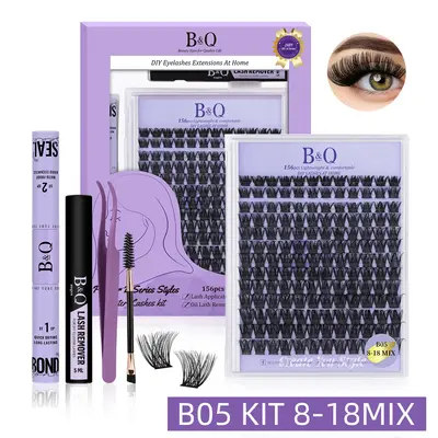 【Volume】B Series Lash Kit--B&Qaugen B02 B05 B19 B37 B53 Kit,156pcs Thick Volume Clusters CatEye DIY EyeLashes Extension a...