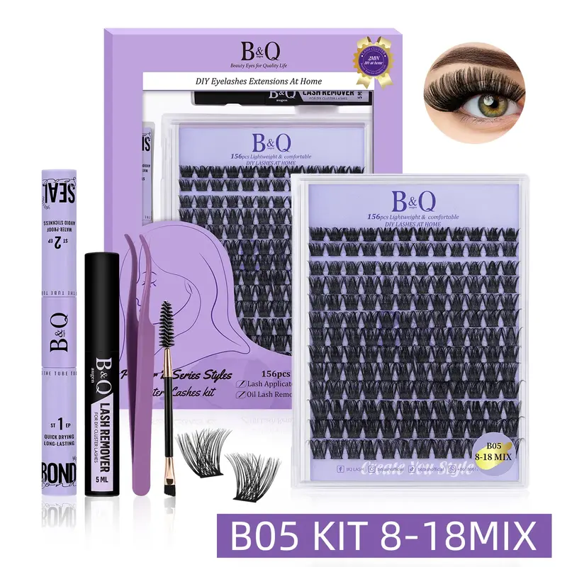 【Volume】B Series Lash Kit--B&Qaugen B02 B05 B19 B37 B53 Kit,156pcs Thick Volume Clusters CatEye DIY EyeLashes Extension a...