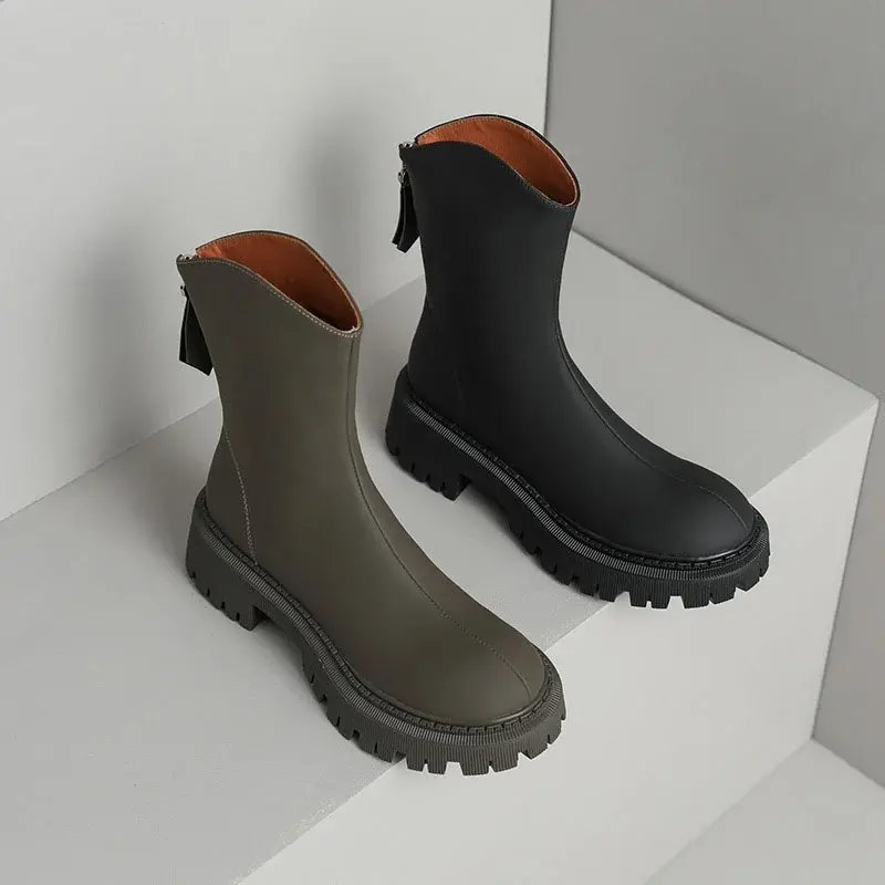 CHIKO Natali Round Toe Block Heels Ankle Boots