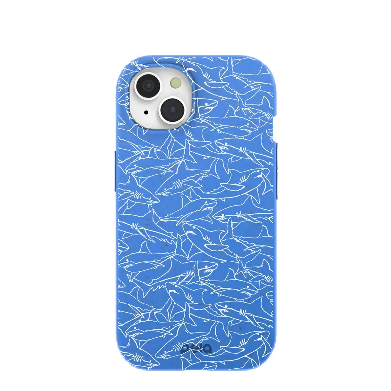 Electric Blue Shark Frenzy iPhone 15 Case