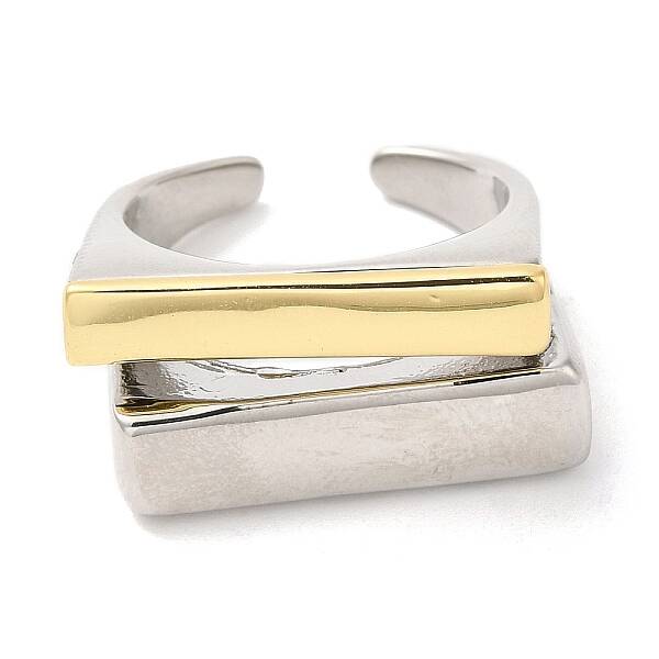 Rack Plating Two Tone Brass Rectangle Open Cuff Ring for Women
