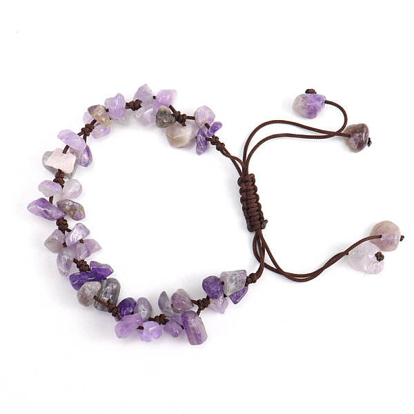 Natural Amethyst Chips Braided Bead Bracelet