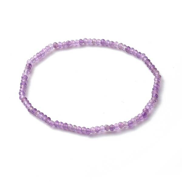 Faceted Rondelle Natural Amethyst Beads Stretch Bracelets