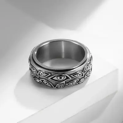 God's Eye Stainless Steel Ring Men's Rotatable Retro Titanium Steel Ring, Stylish Jewelry Unique Gifts for Men and Women, Ann...