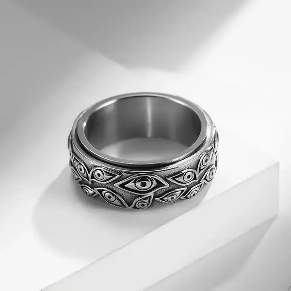 God's Eye Stainless Steel Ring Men's Rotatable Retro Titanium Steel Ring, Stylish Jewelry Unique Gifts for Men and Women, Ann...