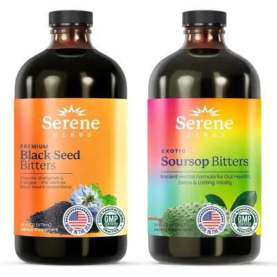 Serene Herbs Soursop & Black Seed Bitters Bundle | Organic Herbal Detox for Digestive Health, Immune Support & Energy | Non-G...