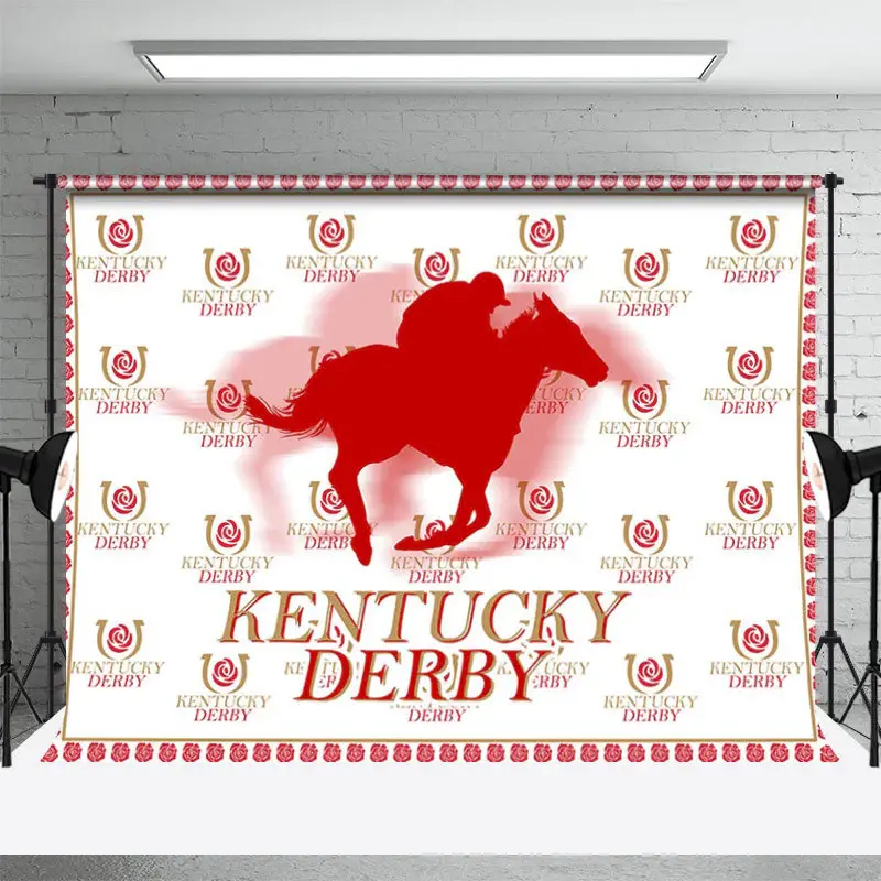 Red Horserace Rider Rose Step And Repeat Backdrop - Aperturee