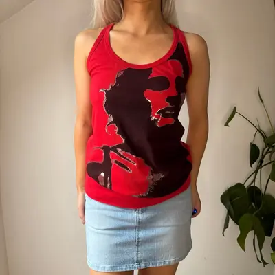 Miss Sixty Graphic Mini Dress - Medium Red Cotton