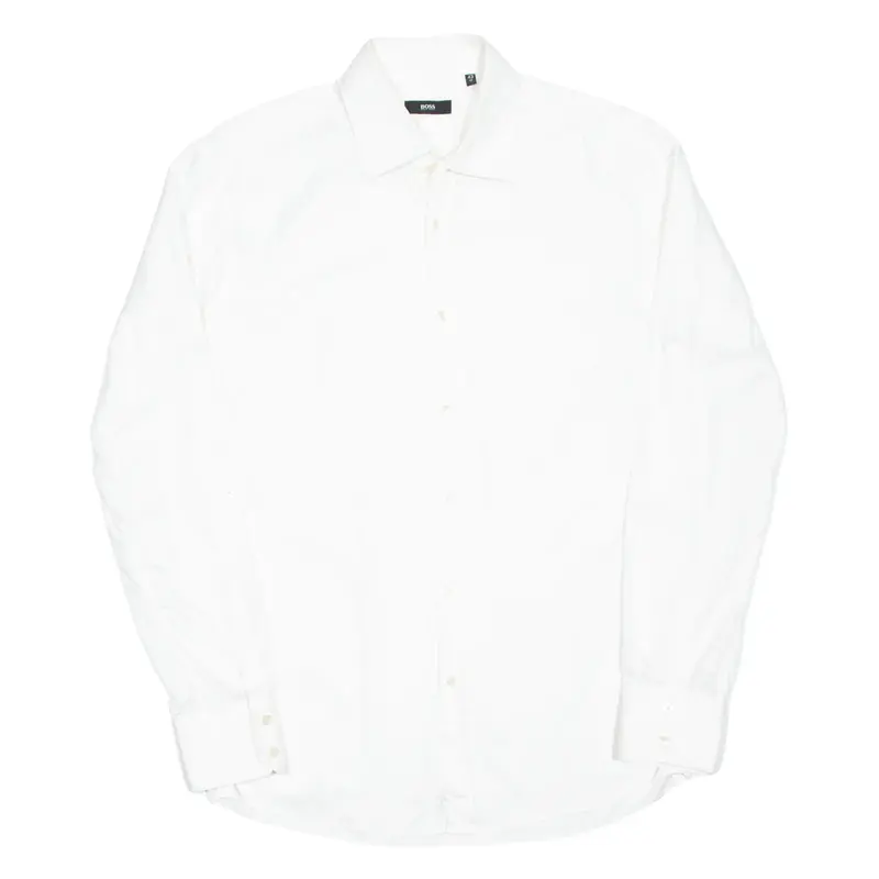BOSS Mens Plain Shirt White Long Sleeve M