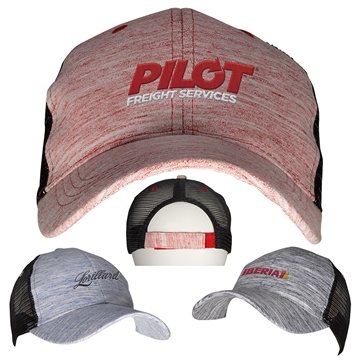 24 Promotional Heathered Trucker Cap - Cotton Blend & Mesh Back