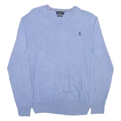 POLO RALPH LAUREN Slim Fit Mens Jumper Blue V-Neck Tight Knit L