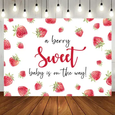Aperturee Sweet On The Way Strawberry Baby Shower Backdrop