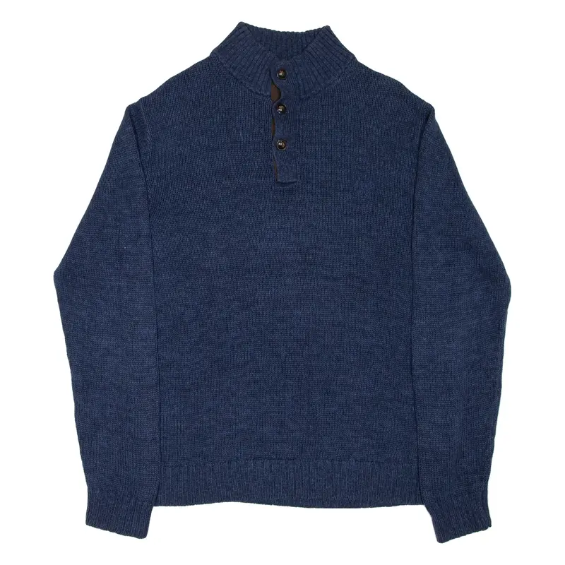 CHAPS Mens Jumper Blue Button Neck Tight Knit S