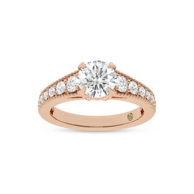 Pixie Tapered Milgrain Round Lab Diamond Engagement Ring | 18K Rose Gold 3 1/10 CT. TW.