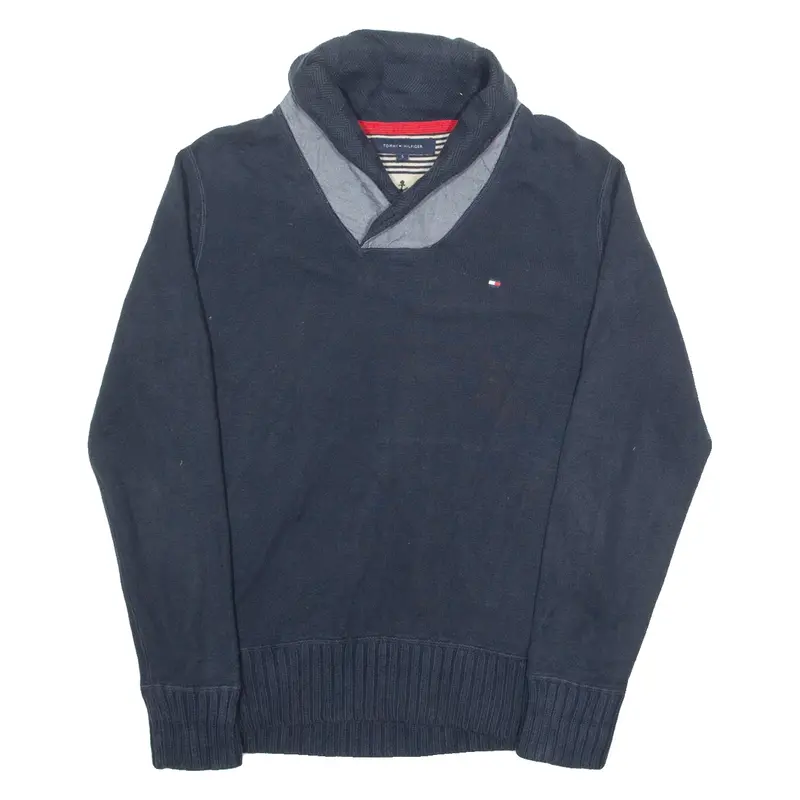 TOMMY HILFIGER Mens Jumper Blue Roll Neck Tight Knit S
