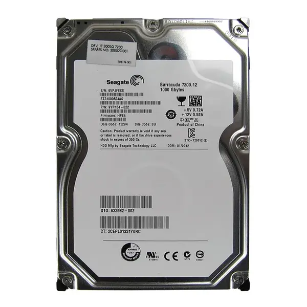 508027-001N HP 1TB 7200RPM SATA 3Gb/s 3.5-Inch 16MB Cache Hot Swap Hard Drive