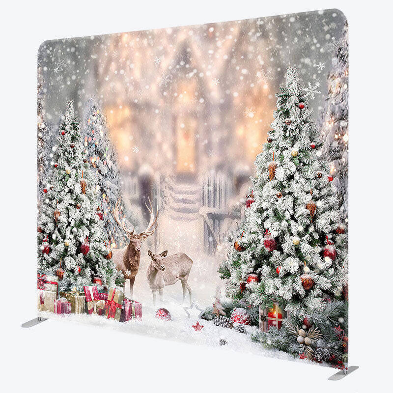 Aperturee Blurry Snowy Wild Elk Christmas Pillow Case Backdrop - Aperturee