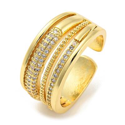 Brass Micro Pave Cubic Zirconia Open Cuff Ring