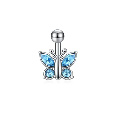 Sterling Silver Cubic Zirconia Butterfly Belly Button Ring