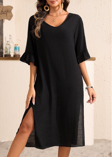 Modlily Split Black V Neck Cover Up - XL