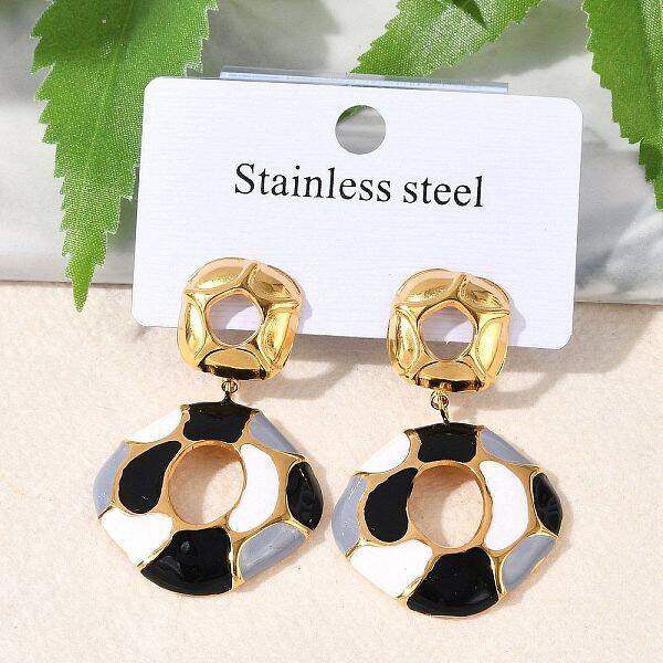 304 Stainless Steel Enamel Dangle Stud Earrings for Women