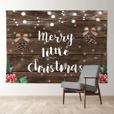 Aperturee Wooden Glitter Merry Little Christmas Backdrop