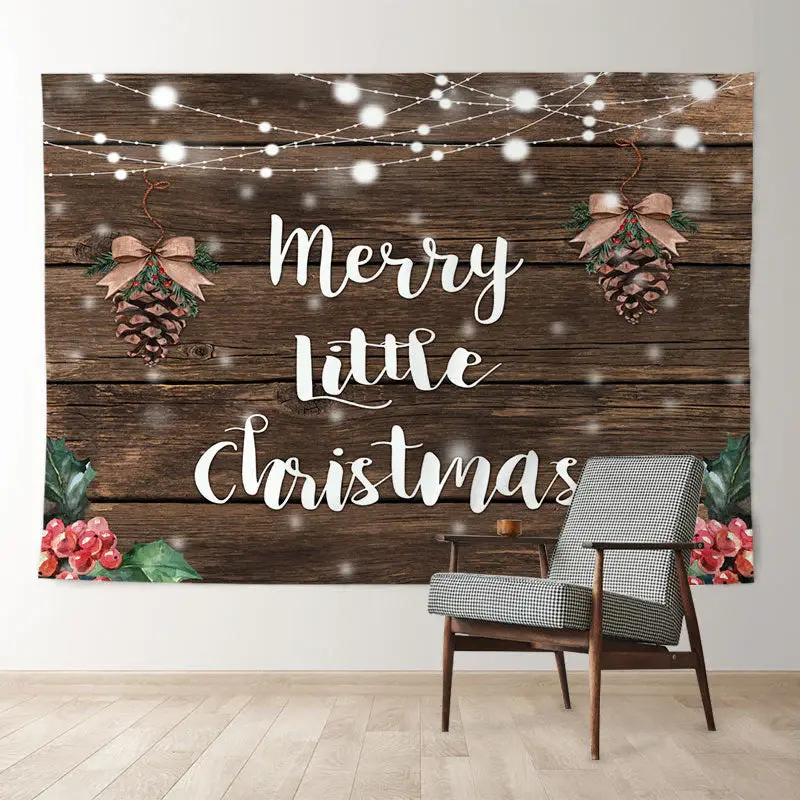 Aperturee Wooden Glitter Merry Little Christmas Backdrop
