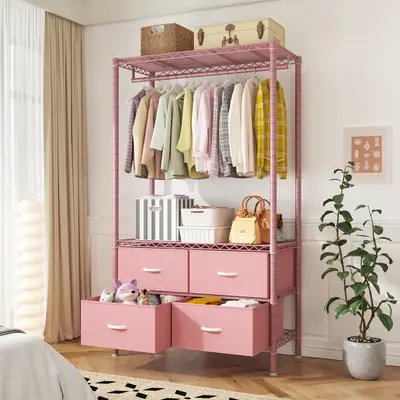 Raybee Furniture Clothes Rack with Drawers, 450LBS Heavy Duty Garment Rack Closet Rack, Clothing Racks for Hanging Clothes He...