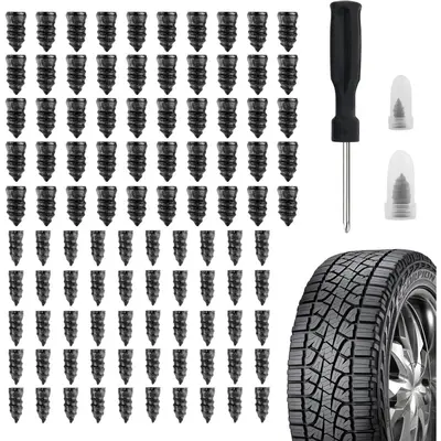 100PCS Tire Plug Kit with Screwdriver,Rubber Flat Tire Repair Kit for Fast Repair of Tire Punctures,Durable Car Tire Repair K...
