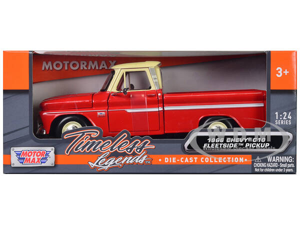 1966 Chevrolet C10 Fleetside Pickup Truck Red with Cream Top American Classics 1/24 Diecast Model Car by Motormax