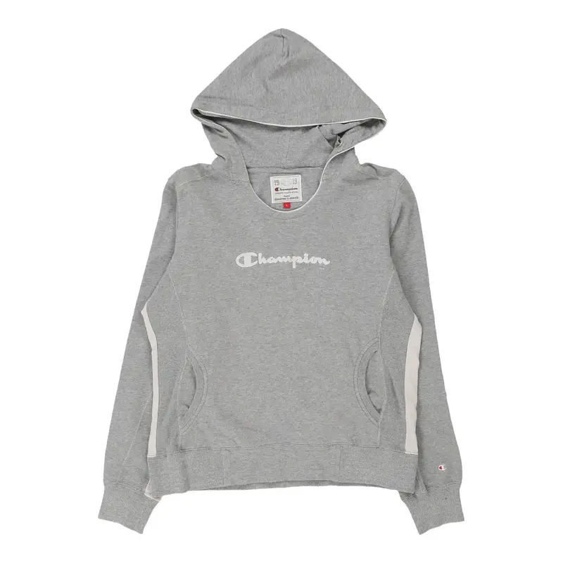 Age 12-13 Champion Spellout Hoodie - Large Grey Cotton Blend
