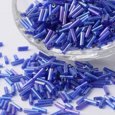 Transparent Colours Rainbow Plated Glass Bugle Beads