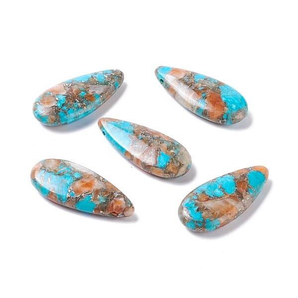 Assembled Synthetic Turquoise & Natural Orange Quartz Pendants