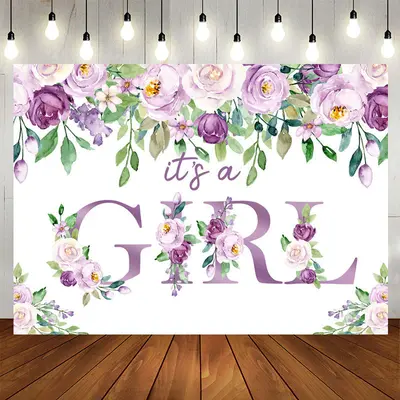 Aperturee Its A Girl Purple Floral Baby Shower Backdrop for Party