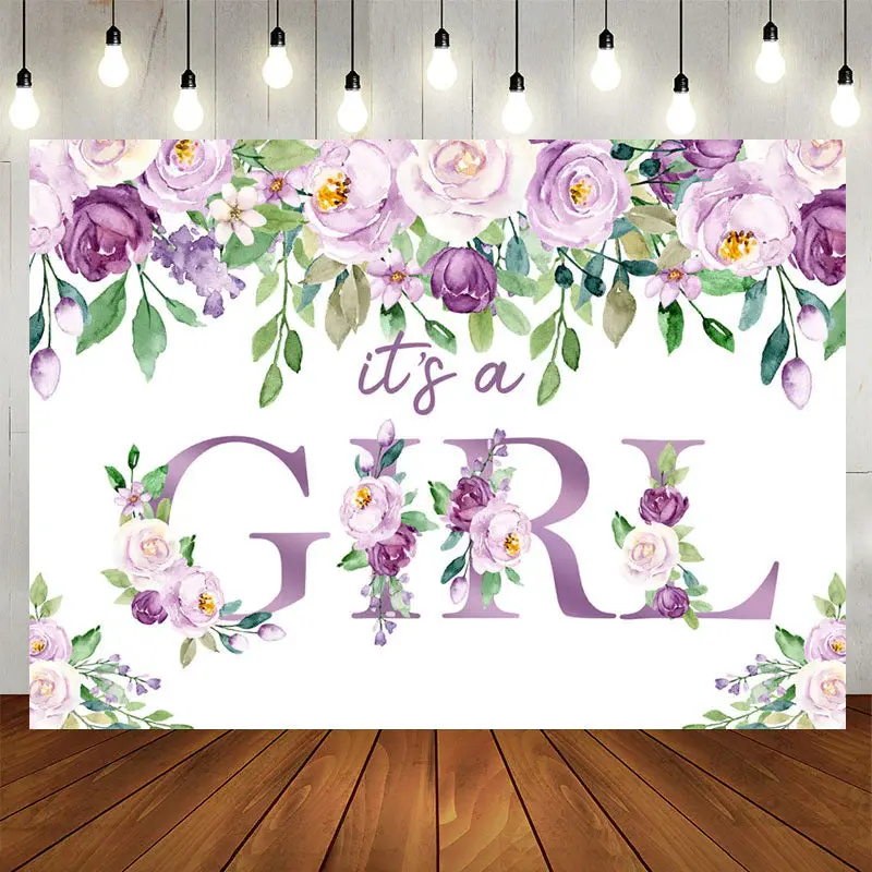 Aperturee Its A Girl Purple Floral Baby Shower Backdrop for Party