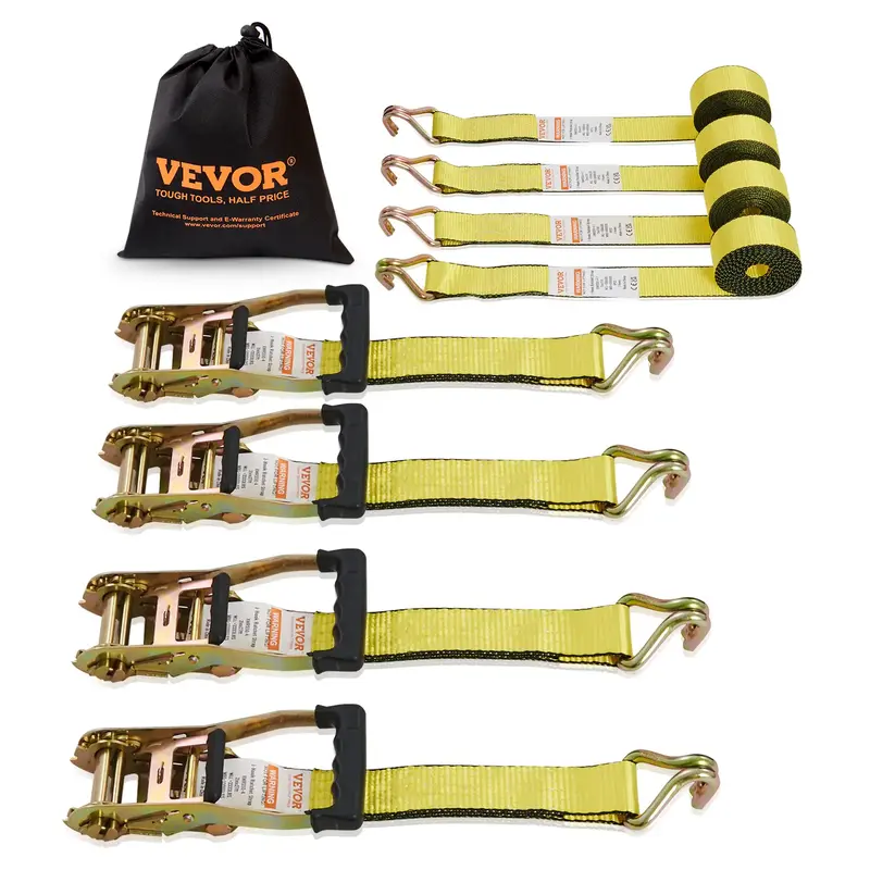 VEVOR Ratchet Tie Down Straps (4PK), 5000 lb Break Strength, Double J Hook Includes 4 Premium 2 x 15' Rachet Tie Downs with...